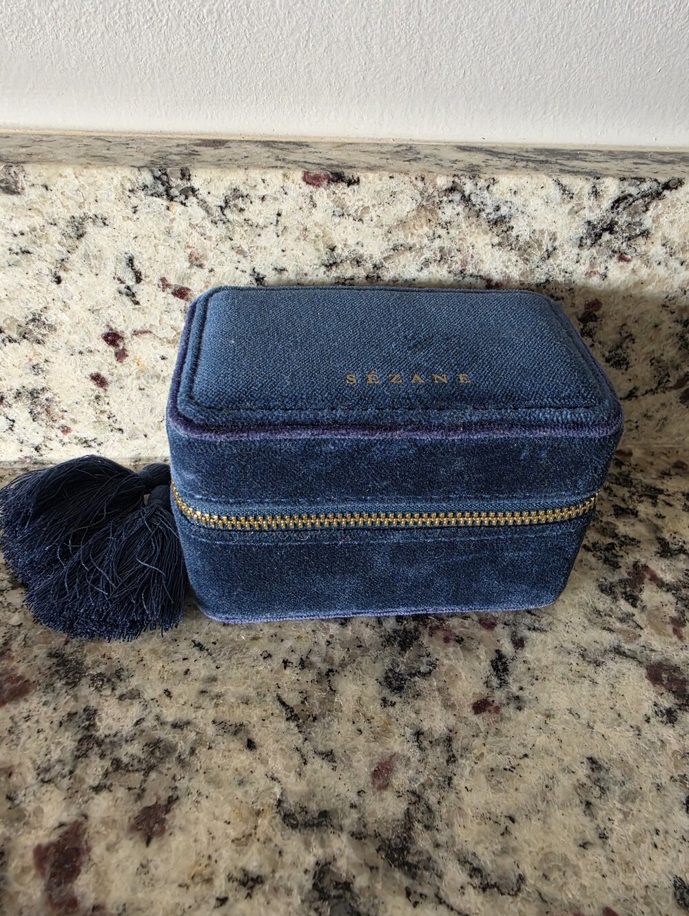 Sezane Embossed Velvet Jewelry Case Blue
